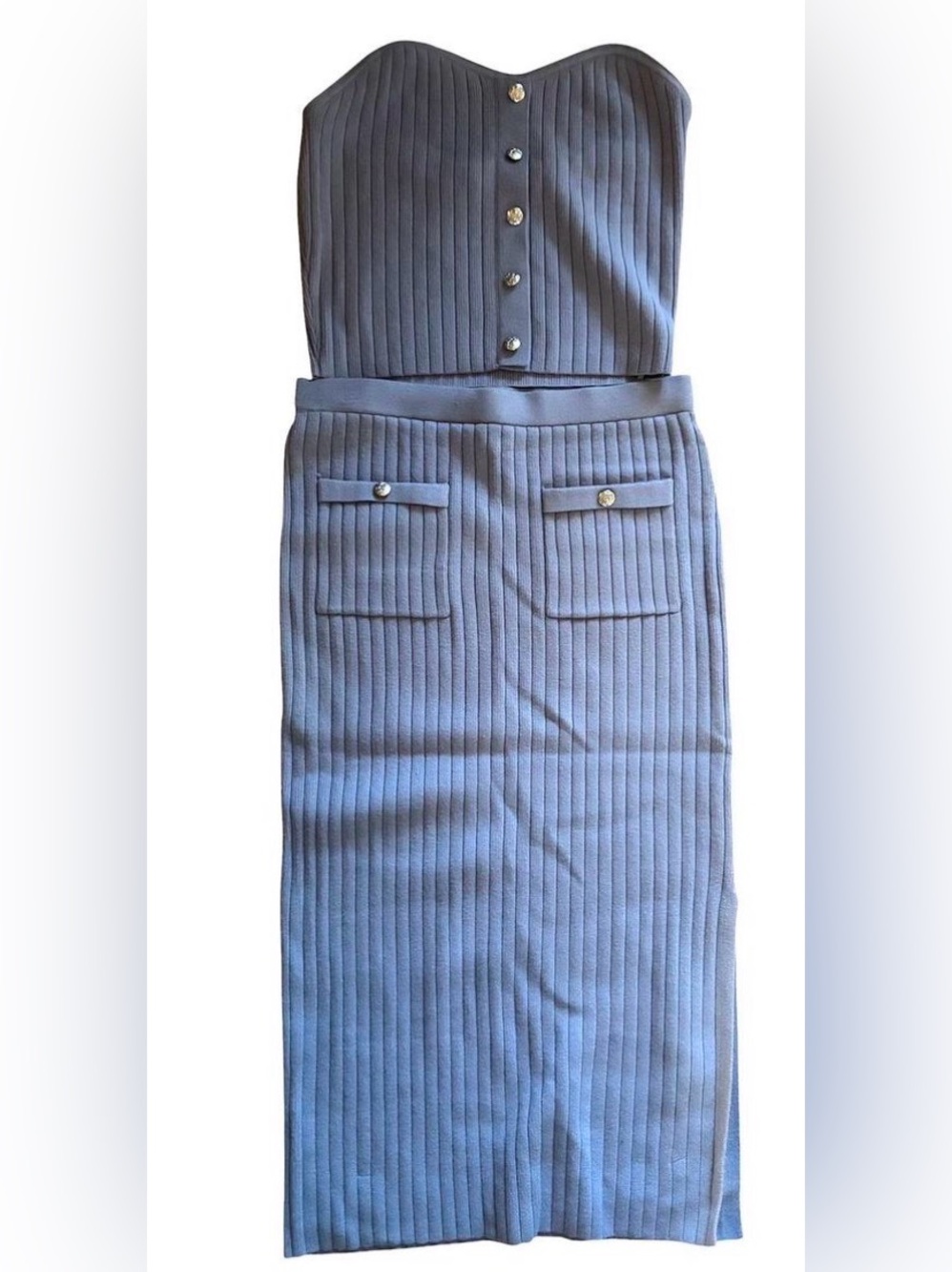 Christian Lacroix Steel Blue Ribbed Pencil Skirt